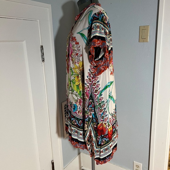 Johnny Was Large Hollywood Bold Boho Floral Cover-up A-line Tunic Mini - Picture 2 of 10